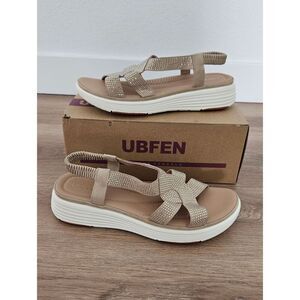UBFEN Beige Sparkly Rhinestone Platform Slingback Sandals Size 10
